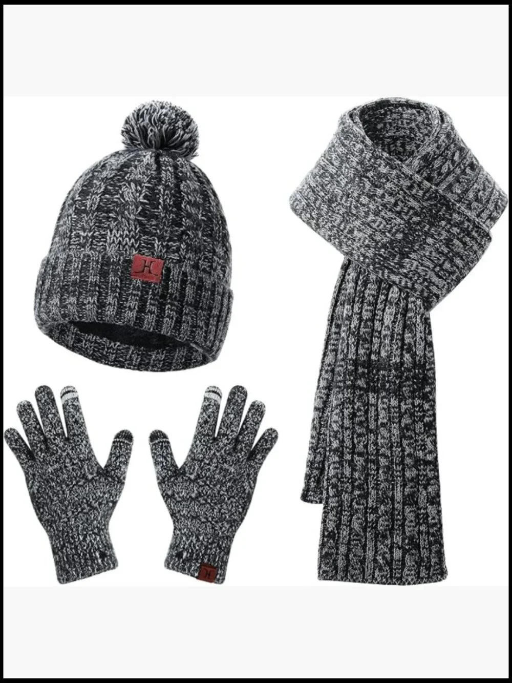 Winter Knitted Beanie Hat Long Scarf Touch Screen Gloves Set for Women